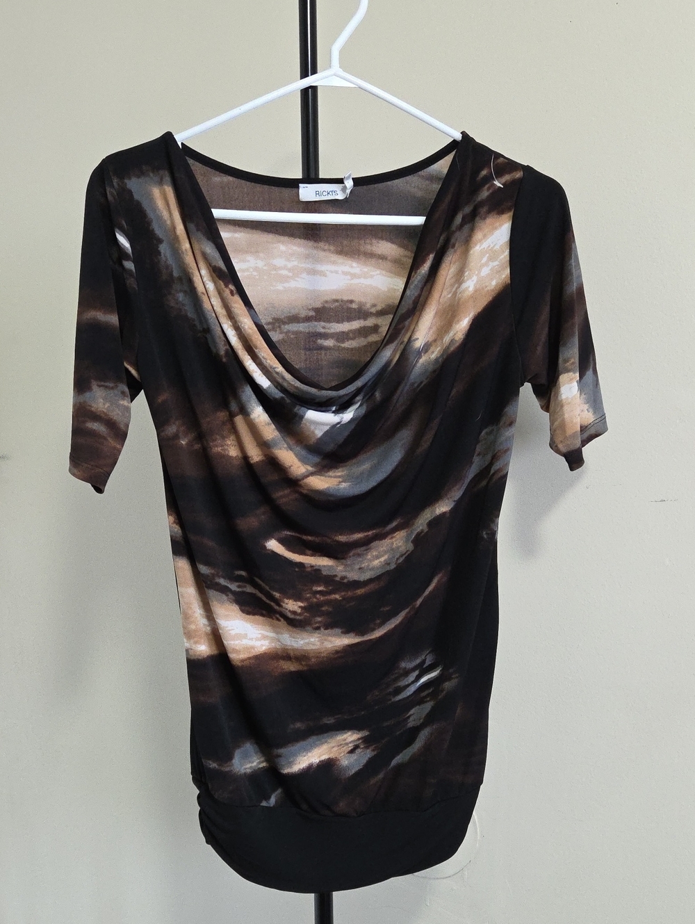 Ricki's Black & Brown Draped Cowl Neck Short Sleeve Top